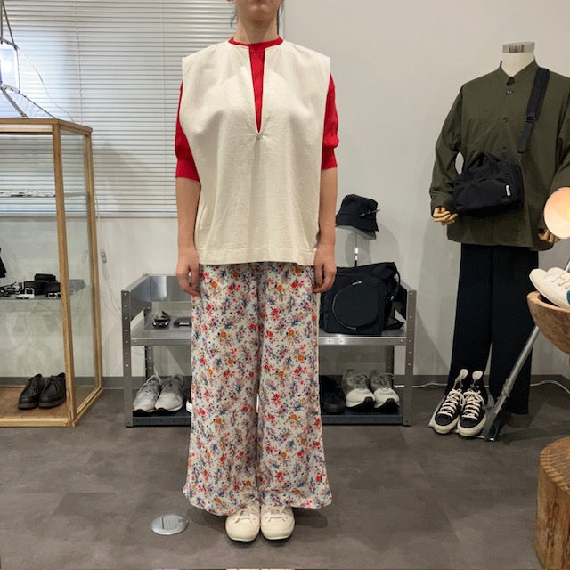 MEYAME  SIDE LINE WIDE PANTS  (FLOWER)  WHITE