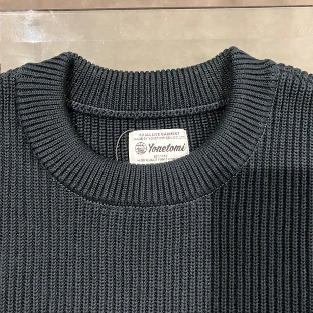 Yonetomi  / MERCERIZED COTTON RIB KNIT P/O BLACK NAVY