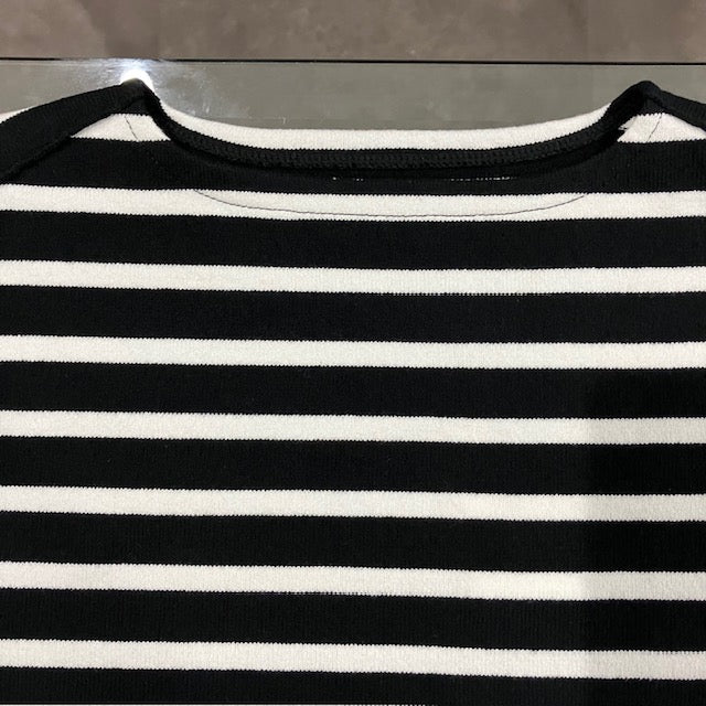 Yonetomi  / WAVE COTTON BASQUE KNIT P/O 〈BOAT NECK〉94 BLACK×WHITE