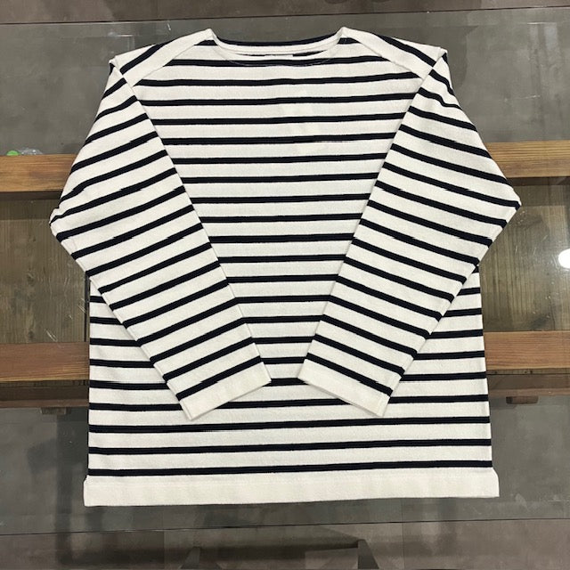 Yonetomi  / WAVE COTTON BASQUE KNIT P/O 〈BOAT NECK〉 90 WHITE×NAVY