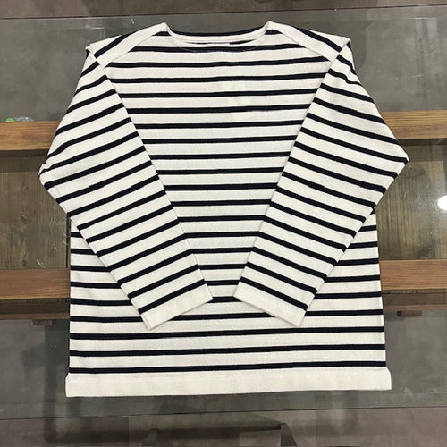 Yonetomi / WAVE COTTON BASQUE KNIT P/O 〈BOAT NECK〉 90 WHITE×NAVY