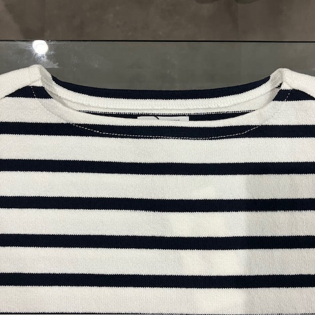 Yonetomi  / WAVE COTTON BASQUE KNIT P/O 〈BOAT NECK〉 90 WHITE×NAVY
