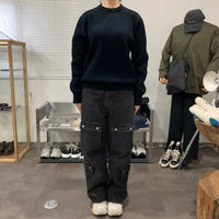 Yonetomi  / MERCERIZED COTTON RIB KNIT P/O BLACK NAVY