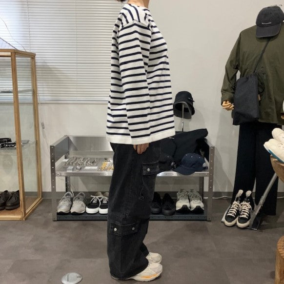 Yonetomi  / WAVE COTTON BASQUE KNIT P/O 〈BOAT NECK〉 90 WHITE×NAVY