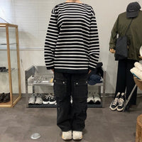 Yonetomi  / WAVE COTTON BASQUE KNIT P/O 〈BOAT NECK〉94 BLACK×WHITE