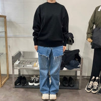 Yonetomi / WAVE COTTON KNIT P/O SOLID BLACK