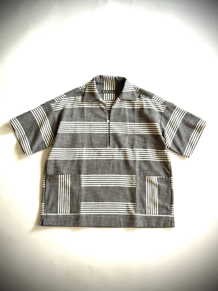 HAVERSACK Dungaree Stripe Short-Sleeve Capri Shirt 822630 GRAY
