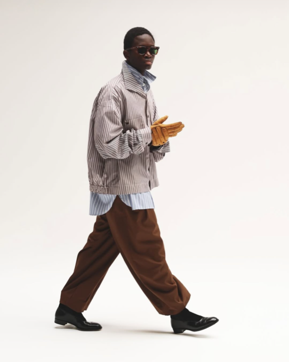 Sillage / big pocket overshirt dead stock brown random stripe 