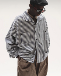 Sillage / big pocket overshirt dead stock brown random stripe 
