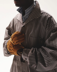 Sillage / big pocket overshirt dead stock brown random stripe 