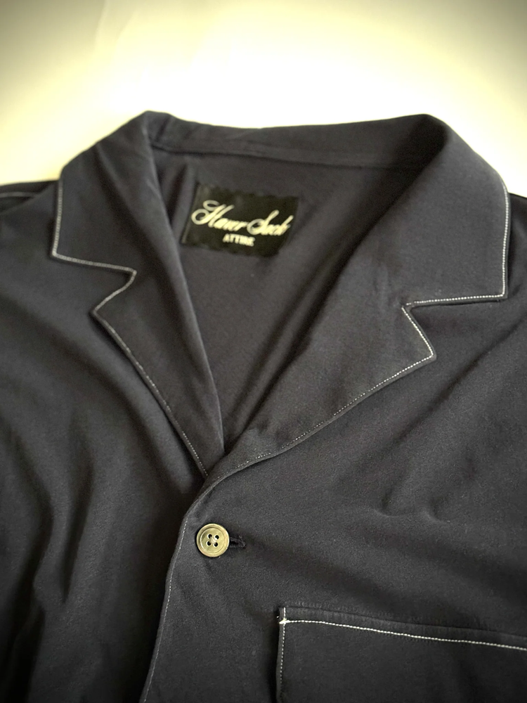 HAVERSACK Strong Twist Sheer Jersey Narrow Lapel Short Sleeve Shirt 812601 59 NAVY