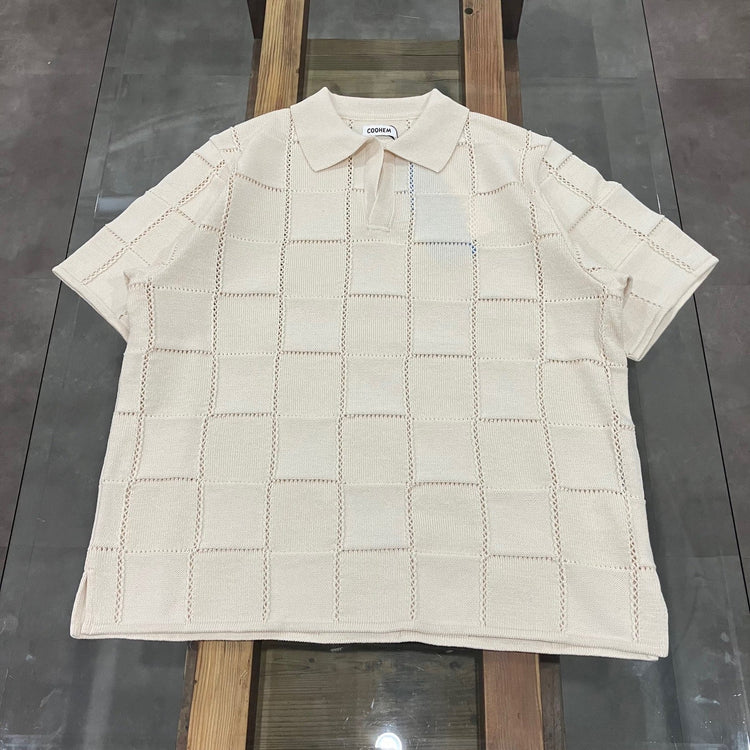 COOHEM / LINKS CHECK KNIT PULLOVER ECRU