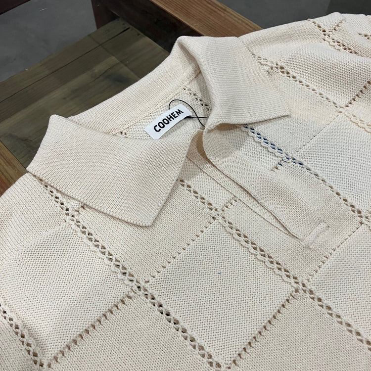 COOHEM / LINKS CHECK KNIT PULLOVER ECRU 
