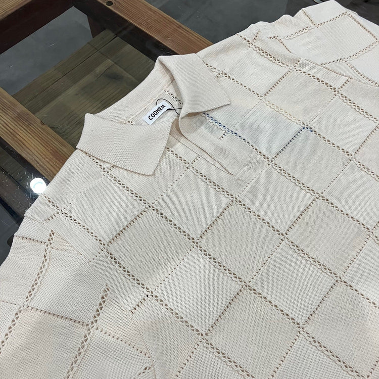 COOHEM / LINKS CHECK KNIT PULLOVER ECRU