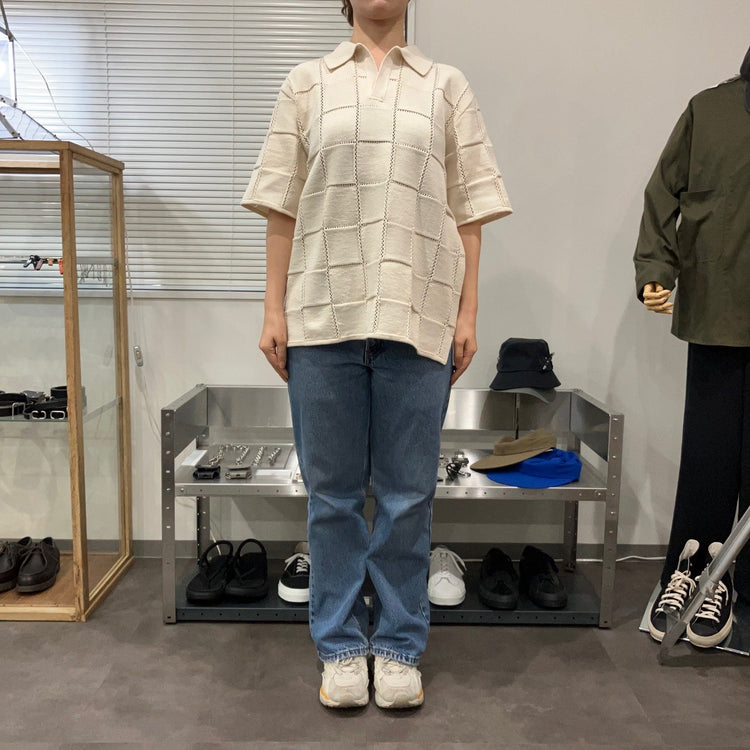 COOHEM / LINKS CHECK KNIT PULLOVER ECRU