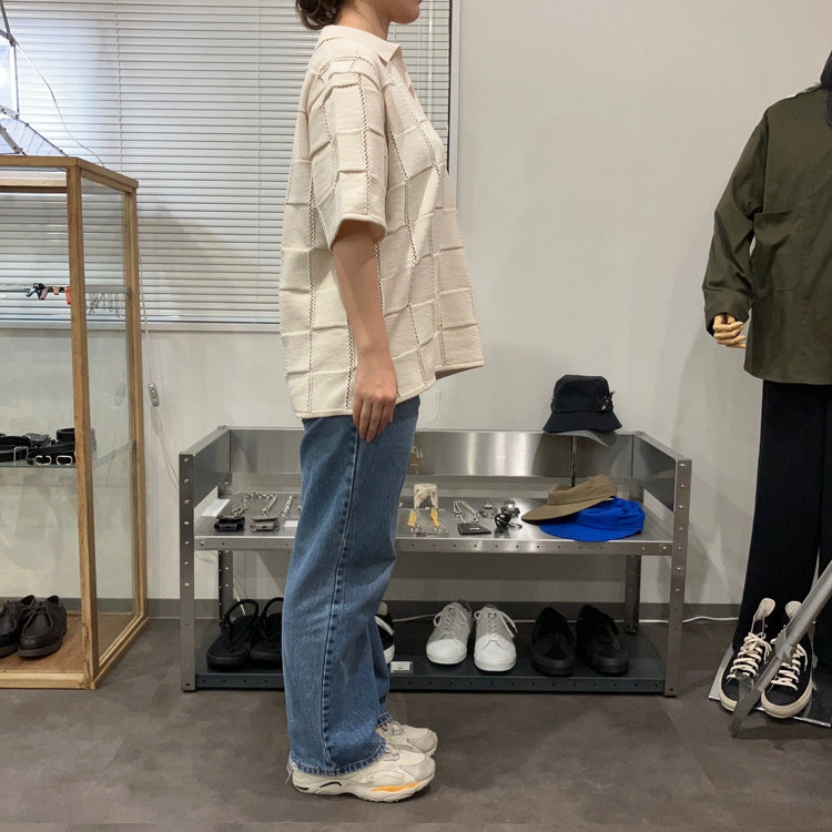 COOHEM / LINKS CHECK KNIT PULLOVER ECRU