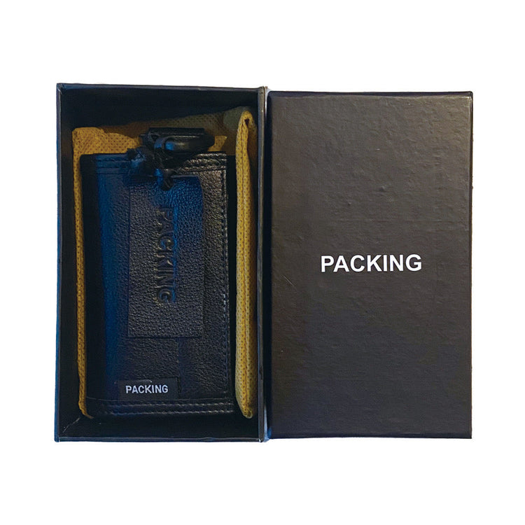 PACKING/ LEATHER COMPACT WALLET BLACK