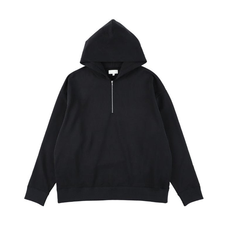KANEMASA PHIL 28G Cupro Half Zip Hoodie BLACK(Night Black)