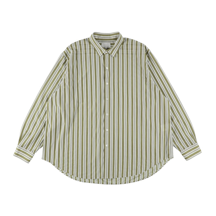 KANEMASA PHIL / 46G Atmosphere Stripe L/S Shirt GREEN GRAY