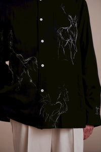 OLD JOE BRAND ORIGINAL PRINTED OPEN COLLAR SHIRTS (ANIMAL DRAWING) Long-sleeve 261OJ-SH18
