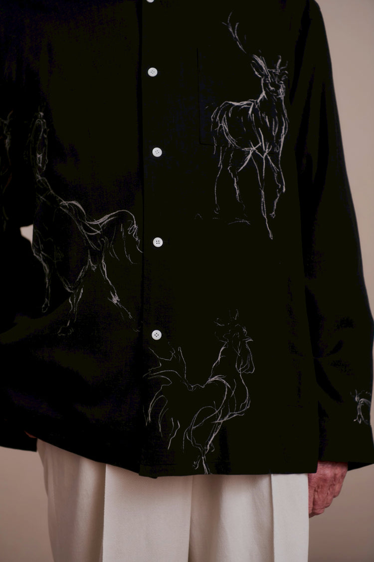 OLD JOE BRAND ORIGINAL PRINTED OPEN COLLAR SHIRTS (ANIMAL DRAWING) Long-sleeve 261OJ-SH18