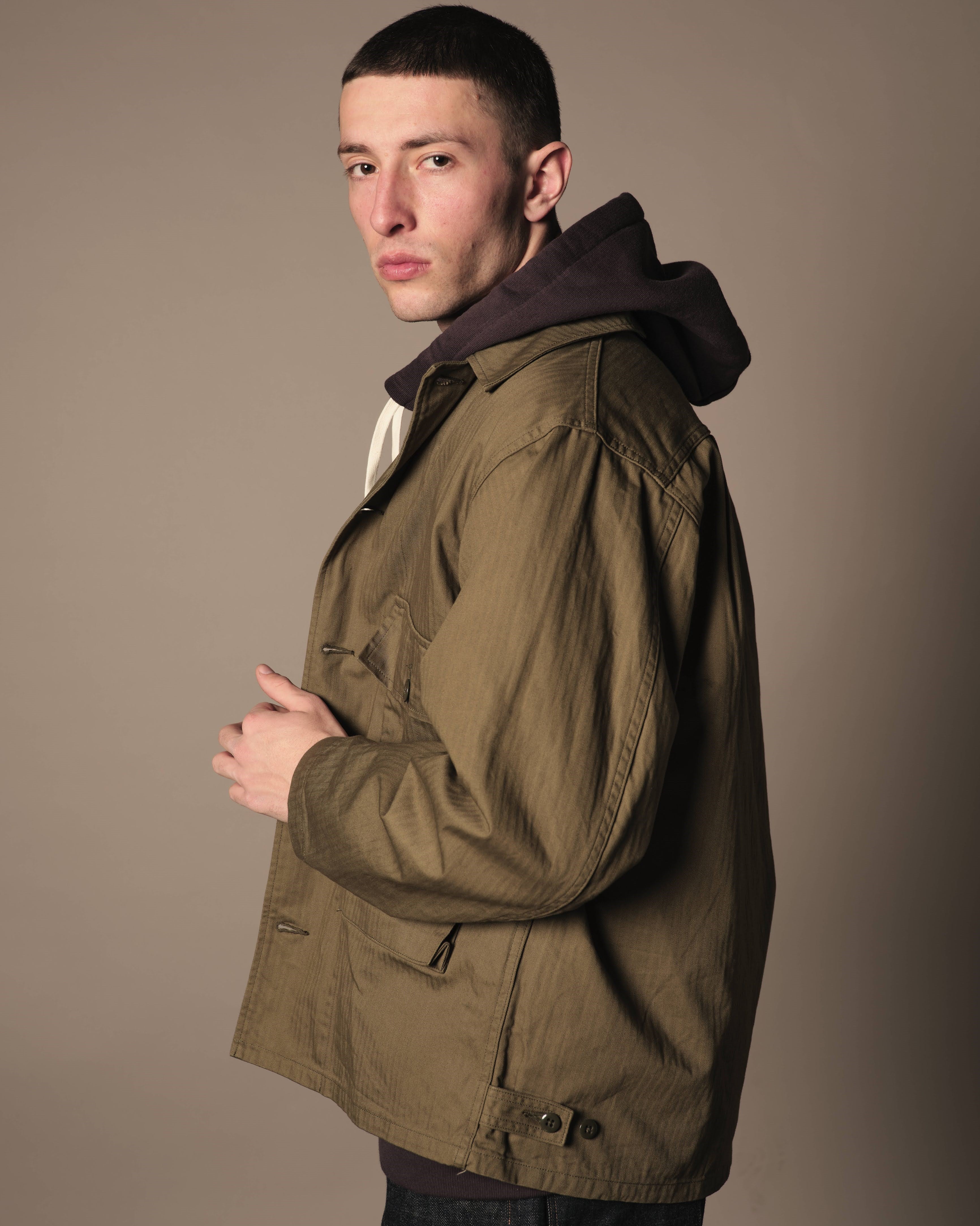 A VONTADE Naval Utility Jacket -Military Herinbone- #47 OLIVE