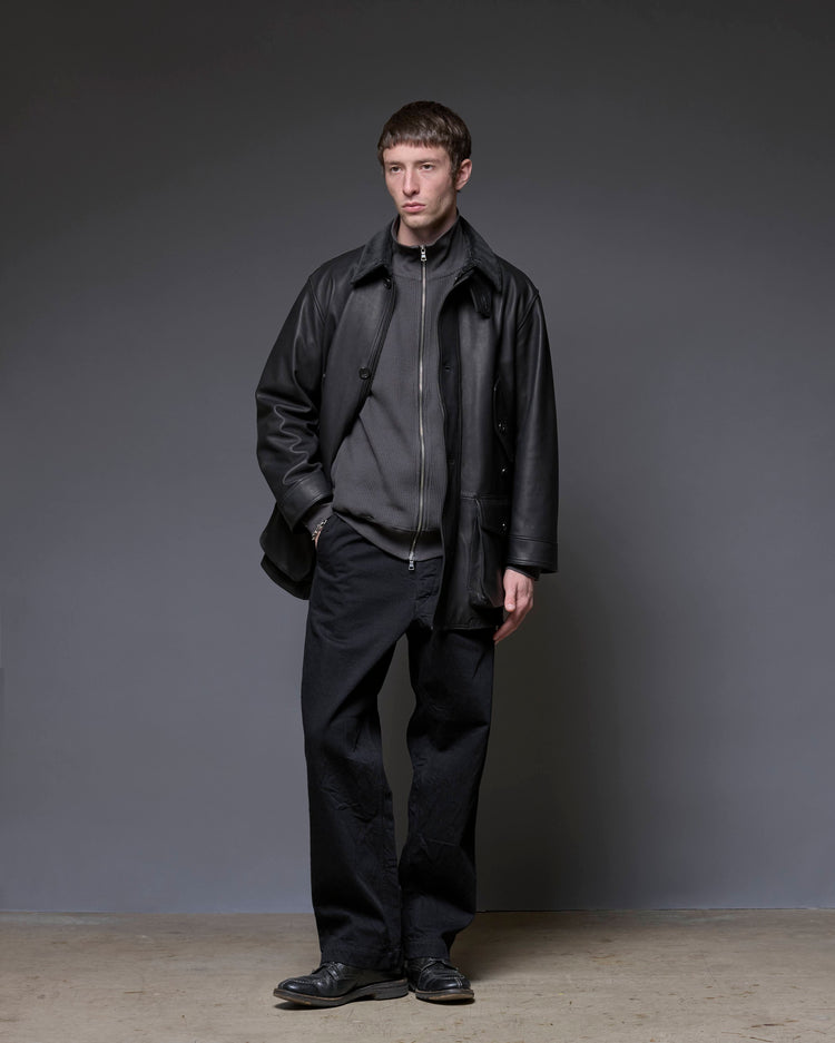 A VONTADE   Big Waffle Drivers Zip Cardigan VTD-0602-CS BLACK