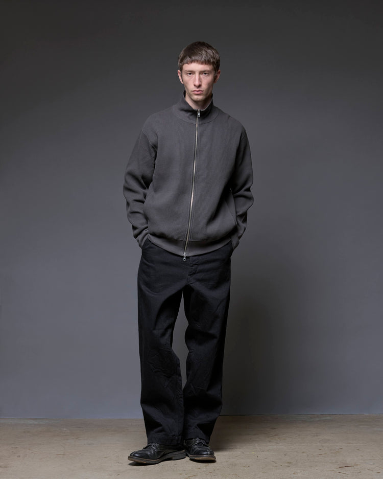 A VONTADE   Big Waffle Drivers Zip Cardigan VTD-0602-CS CHARCOAL