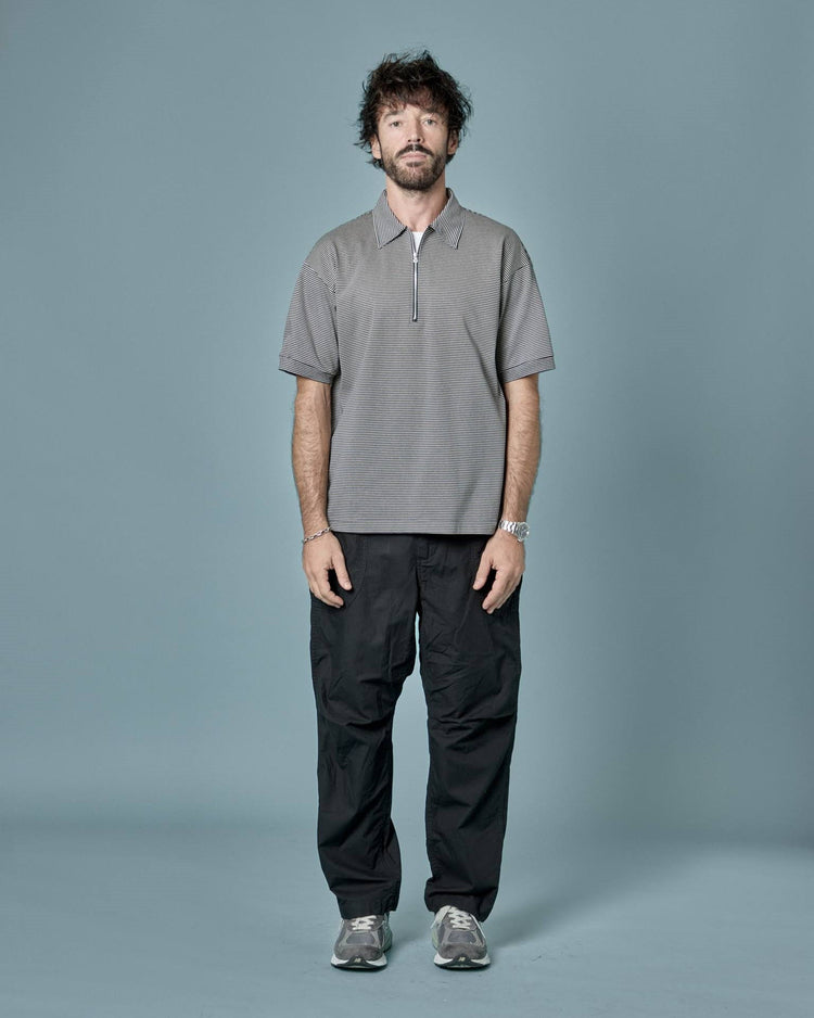 A VONTADE / Compact Border Half Zip Polo SS 9 BLACK*ECRU