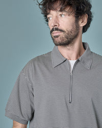 A VONTADE / Compact Border Half Zip Polo SS 9 BLACK*ECRU