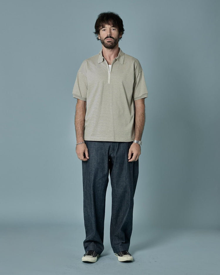 A VONTADE / Compact Border Half Zip Polo SS 1 ECRU*MARINE