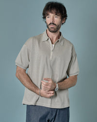 A VONTADE / Compact Border Half Zip Polo SS 1 ECRU*MARINE