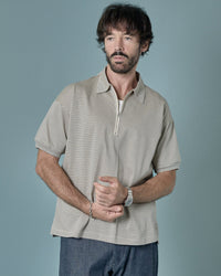 A VONTADE / Compact Border Half Zip Polo SS 1 ECRU*MARINE