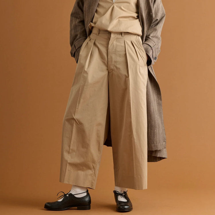HAVERSACK / 120/2 Chambray High-Waisted Wide Pants BEIGE