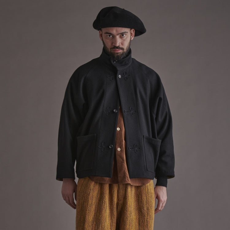 HAVERSACK / 塩縮ネル バンドカラーオーバーシャツ　BLACK