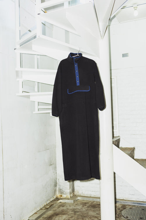MEYAME / FLLECE SNAP LONG DRESS BLACK