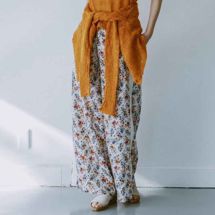 MEYAME  SIDE LINE WIDE PANTS  (FLOWER)  WHITE