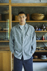orslow   GRAY CHAMBRAY WORK SHIRT WITH FLAP POCKET 01-8064-64