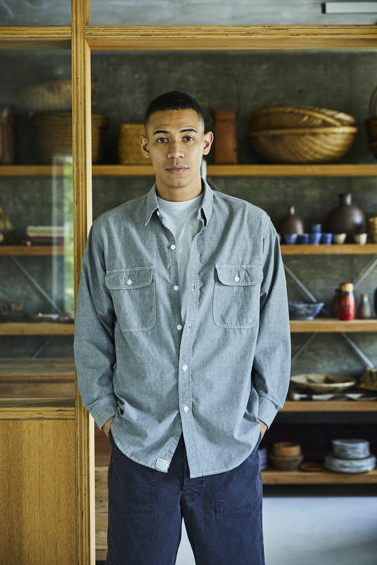orslow   GRAY CHAMBRAY WORK SHIRT WITH FLAP POCKET 01-8064-64