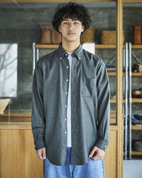 orslow STANDARD BUTTON DOWN SHIRT SOFT SUBTLY BRUSHED MINI CHECK CHARCOAL GRAY