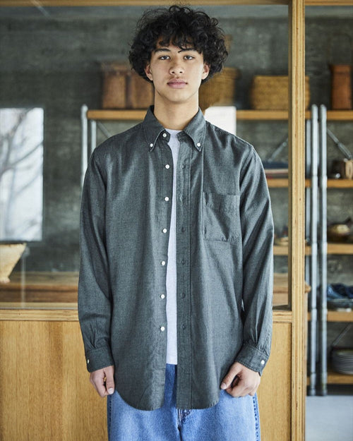 orslow   STANDARD BUTTON DOWN SHIRT SOFT SUBTLY BRUSHED MINI CHECK CHARCOAL GRAY