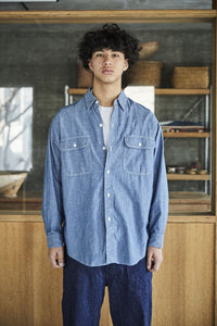 orslow   BLUE CHABRAY WORK SHIRT WITH FLAP POCKET 01-8064-84