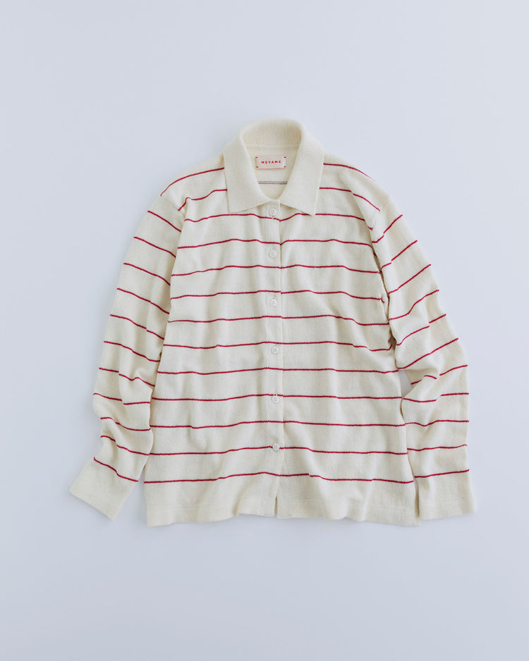 MEYAME   BORDER COTTON KNIT CARDIGAN WHITE