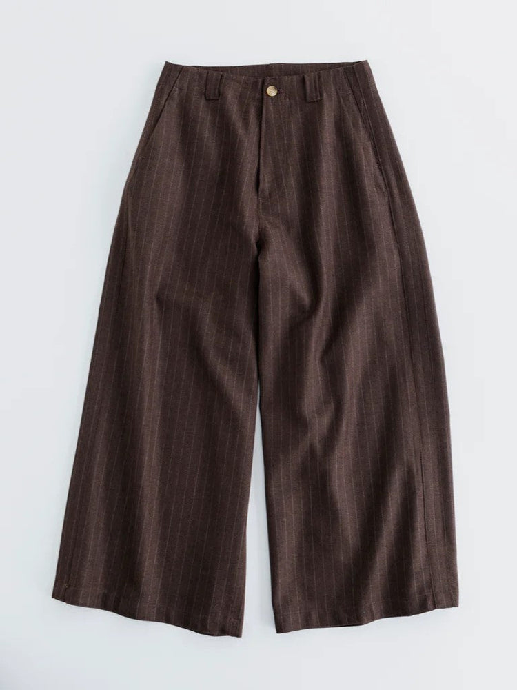 MEYAME MERINO WOOL STRIPE SIDE LINE WIDE PANTS BROWN