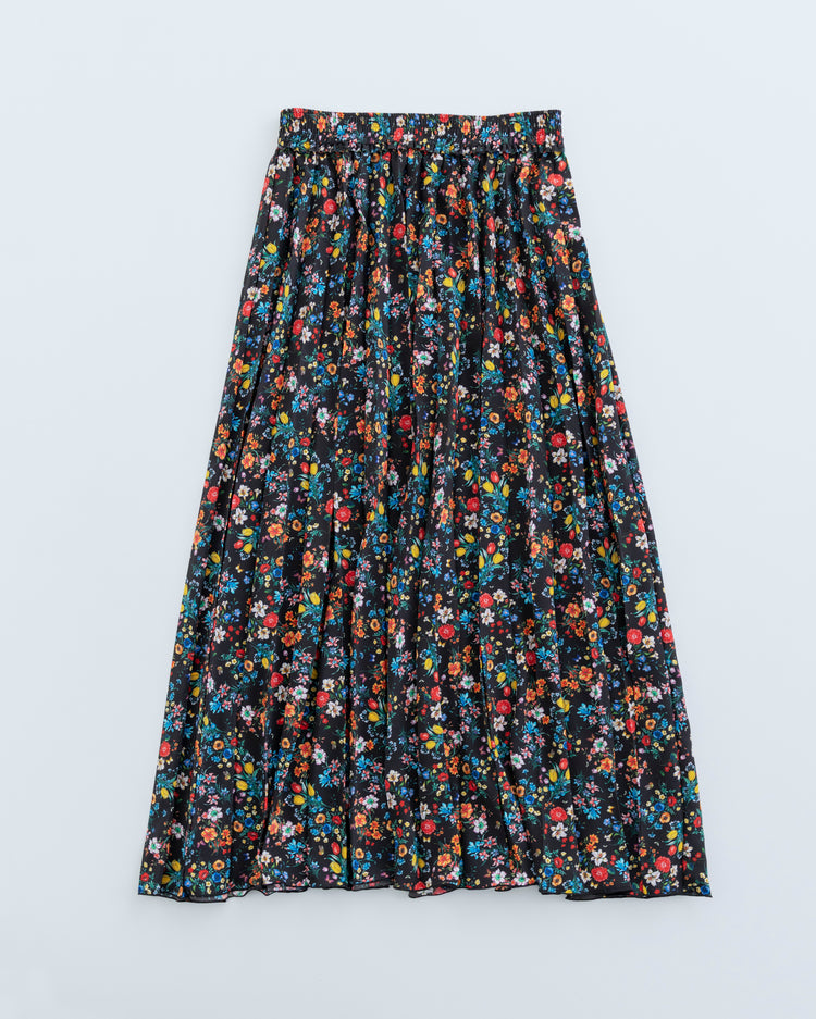 MEYAME  PLEATED SKIRT (FLOWER) MEY-2431 BLACK
