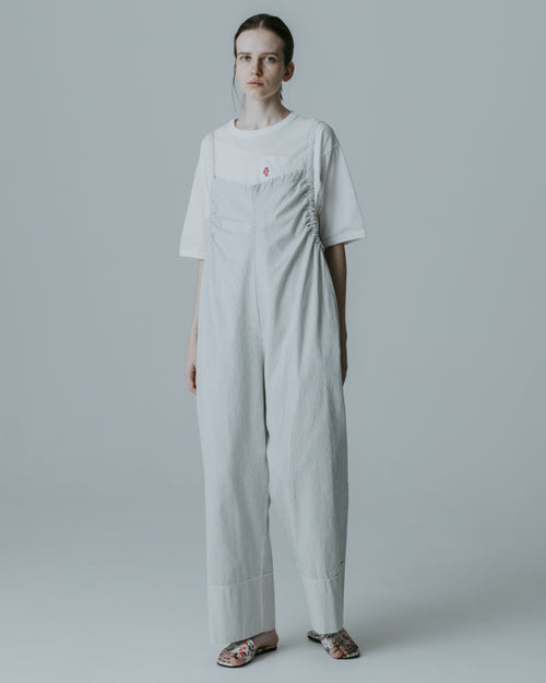 MEYAME STRIPED GATHERED ALL-IN-ONE MEY-2413 WHITE