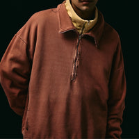 Work of Art Kendai /  Damaged Half Zip SH コットン ハーフジップスウェット RED