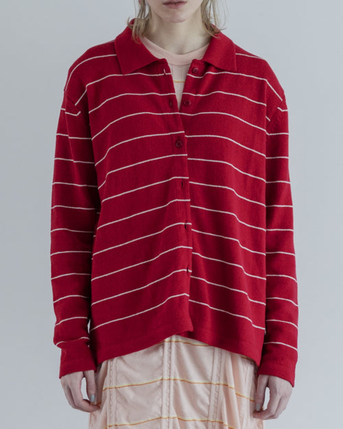 MEYAME   BORDER COTTON KNIT CARDIGAN RED