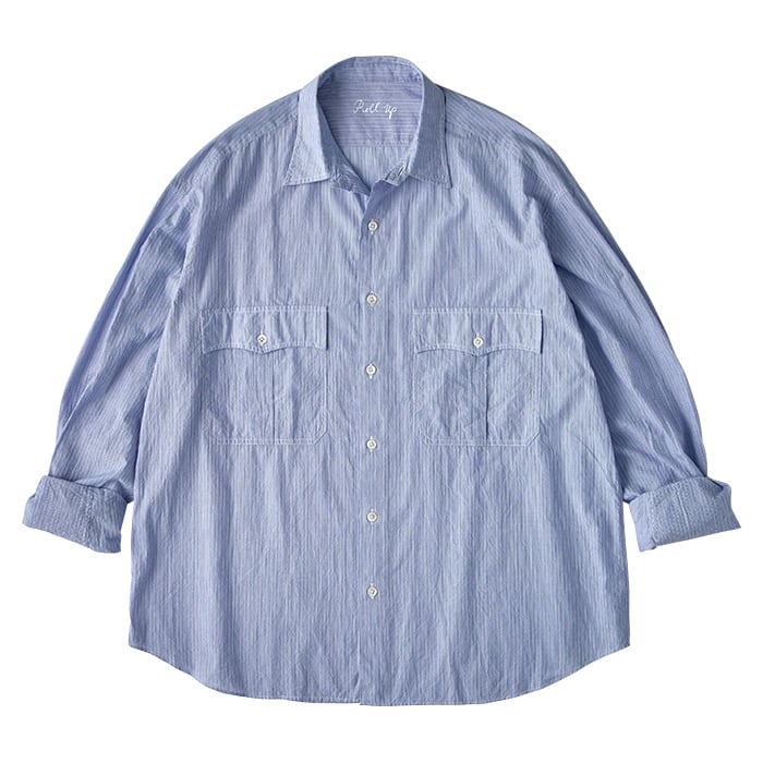 PORTER CLASSIC / ROLL UP STRIPE SHIRT BLUE