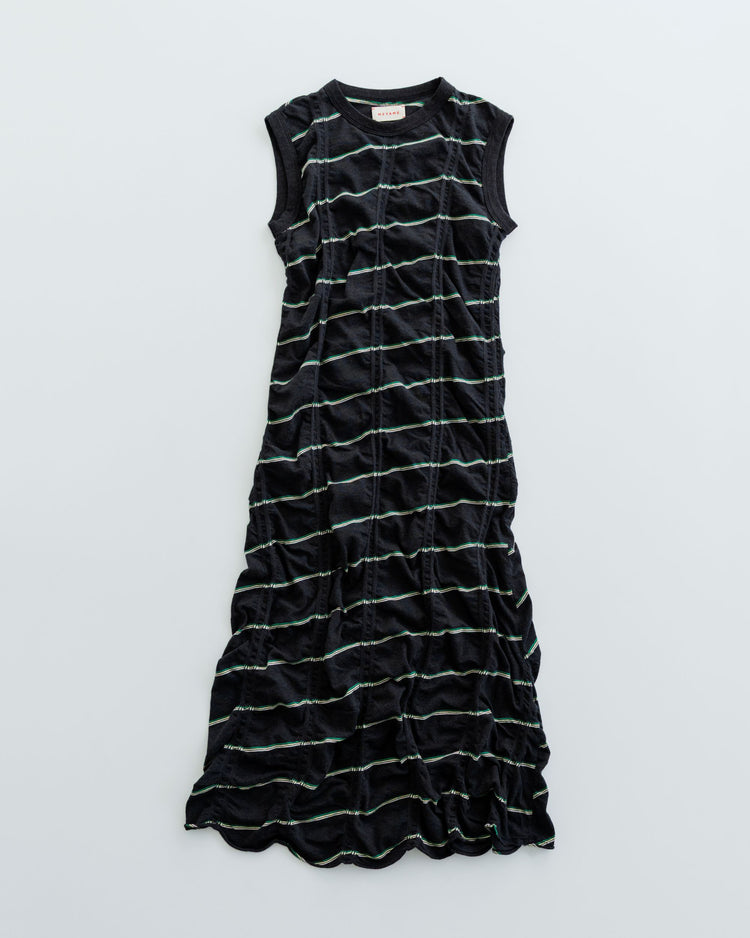 MEYAME　TUCKED JACQUARD BORDER SLEEVELESS DRESS MEY-2403 BLACK